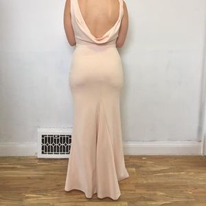 Blush pink floor length low-back formal dress